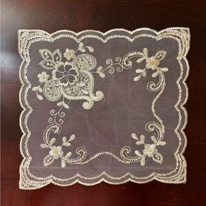 BRAND NEW Doily with Embroidery and Sequins